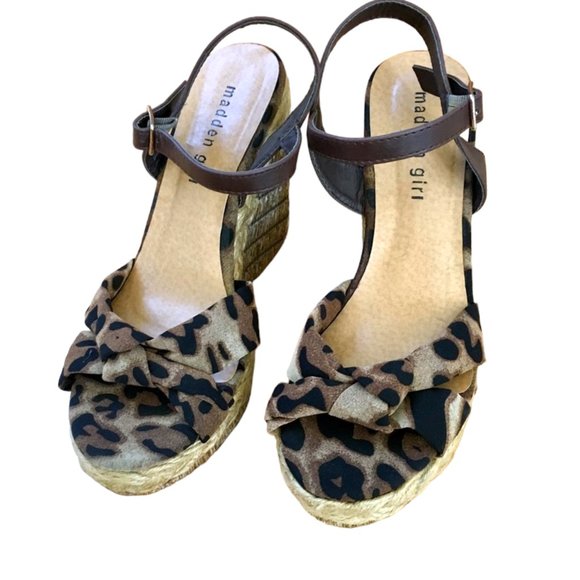Madden Girl Endanger Leopard Brown PrintFabric Sandal Wedges Sz 8 #02 - Picture 5 of 11